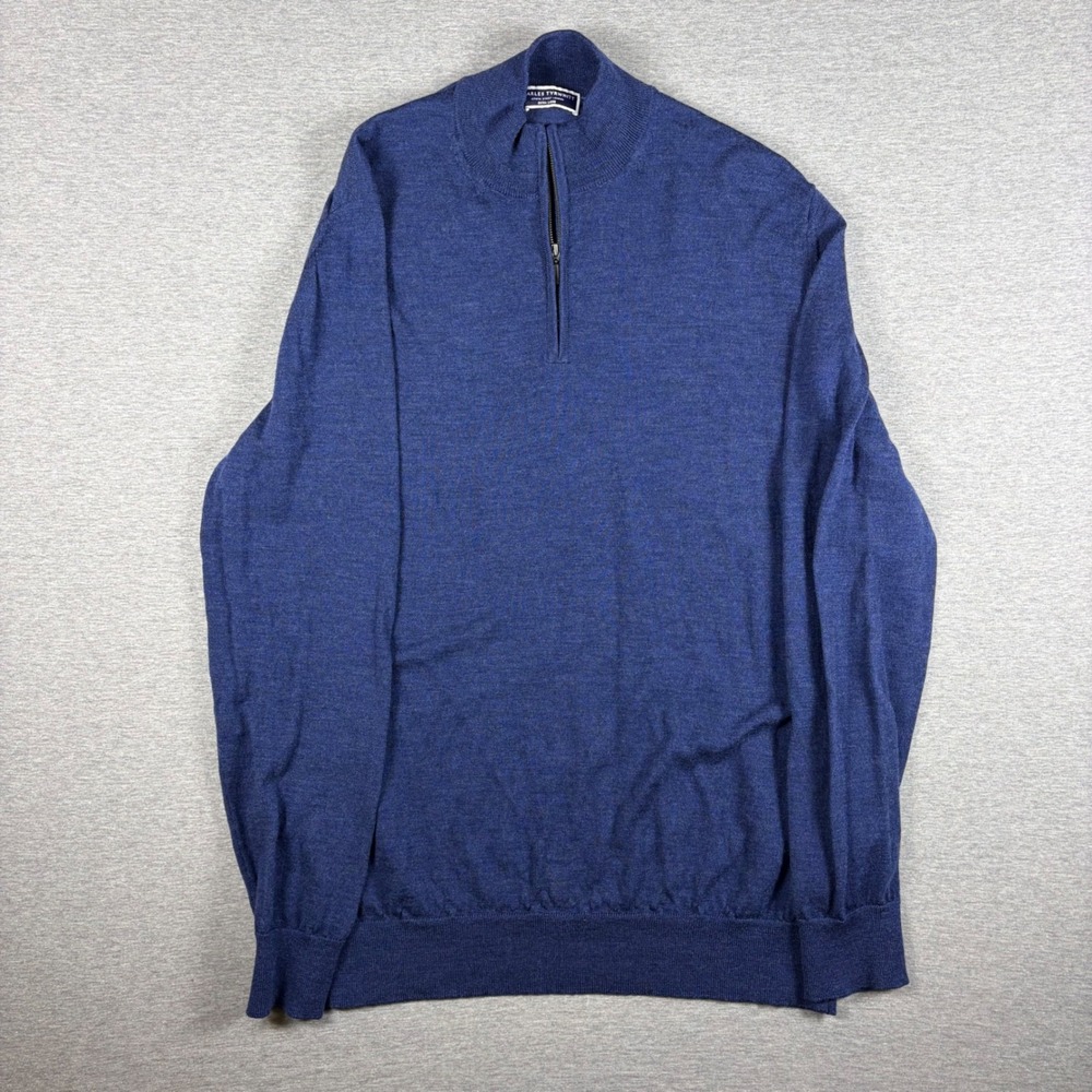 Charles Tyrwhitt Sweater XL Blue Merino Wool 1/4 Zip Pullover Mens Casual